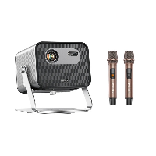 [12242] Byintek Smart WiFi DLP Projector with 2200 ANSI Brightness, Full HD 1080P, Google TV 11.0, PTZ Stand and Dual Wireless Microphones for Karaoke & Home Cinema | UFO R90 Max |
